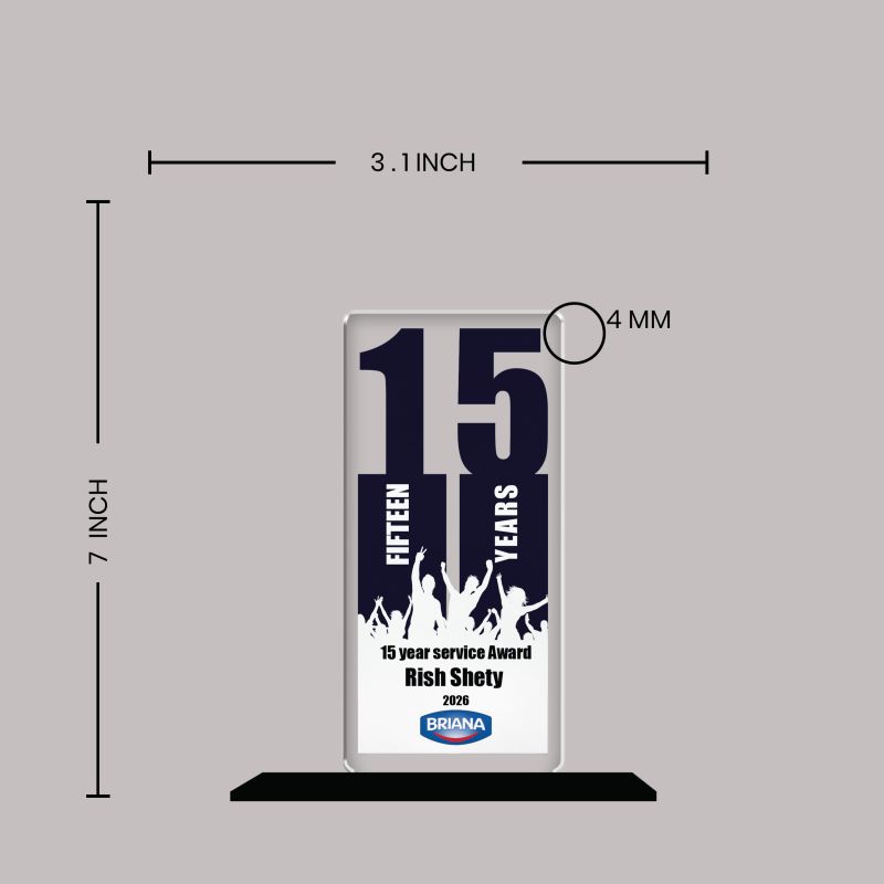 15 Year Service Award Trophy Personalized Acrylic Award Trophy Custom with Name Achievement Award for Employee, Corporate Recognition Thankyou Gift for Employee